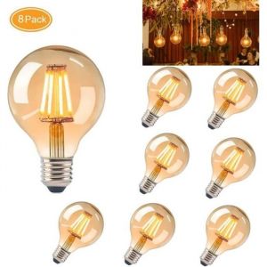 Lot de 8 Ampoule &agrave; Filament LED E27 G80 4W Lampe R&eacute;tro Edison en Verre Brun 2700K Blanc Chaud Non-Dimmable