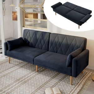 Canap&eacute; Convertible en tissu velours canape 2 Placesavec fonction couchagePetit canap&eacute;180x75x82cmNoir