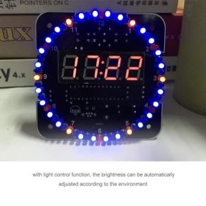 ARAMOX Kit Horloge DIY LED Horloge &Eacute;lectronique de Temp&eacute;rature Kit Contr&ocirc;le Lumineux Rotation W/USB C&acirc;ble Bleu