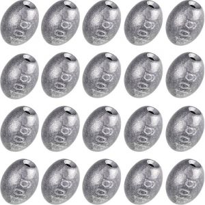 Lot de 20 plombs de p&ecirc;che en forme d&oelig;uf type olive pour la p&ecirc;che au lancer pour la p&ecirc;che de fond poids de 10 g chacun