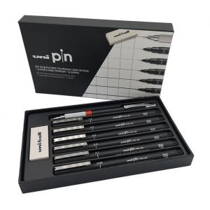 Uni-Ball Coffret &agrave; Dessin Uni Pin &ndash; 6 Feutres 1 Porte-Mine et 1 Gomme