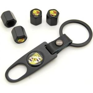 Bouchons de valve - Porsche - Lot de 4 - Noir - Universel - Porte cl&eacute; inclus