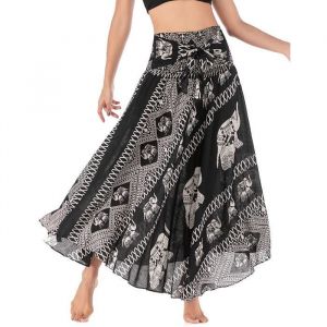 Jupe 2 en 1 Jupe Longue Été Femme Fluide Jupe Boheme Chic Femme Jupe Boheme Femme Jupe Fleurie Femme Plage Jupe Africaine Noir
