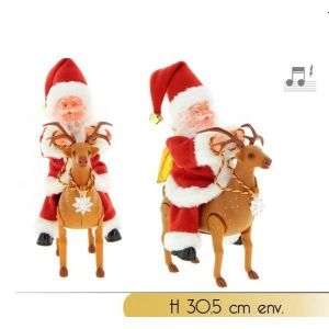 Automate de Noël - Père Noël - Avec renne - Musical - Lumineux - 30.5 cm
