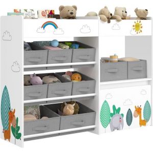 Étagère de Rangement pour Jouets Enfants, Meuble de Rangement Jouets avec 10 Boîtes, Coffre à Jouets avec roulettes, Garderie,