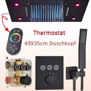LED Système de Douche encastrable noir Ensemble de Douche Encastré 49 * 35cm Set de Douche avec Pommeau de Douche en Laiton