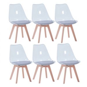 BenyLed Lot de 6 Chaises de Salle à Manger Chaises dappoint en Acrylique Transparent Avec Coussin de Siège en PU (Gris)