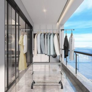 SUPFINE Séchoir à linge Étagère à vêtements barre transversale supérieure réglable en longueur 91-164cm FIL A LINGE