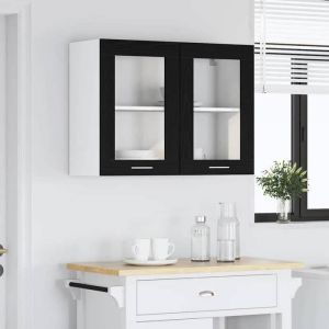 Caisson haut cuisine Noir - LEMON&reg; Vitrine suspendue avec &eacute;tag&egrave;re Lyon - ch&ecirc;ne Noir - 80x31x60cm 754 - Soldes