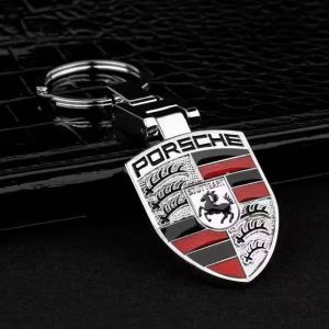 CLE AUTO Porte - cl&eacute;s Porte Cl&eacute; Porsche Gris cuivr&eacute; Classique en m&eacute;tal Argent