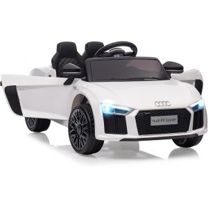 Voiture Electrique Enfants Audi R8 Spyder Con Licenza 12V V&eacute;hicule  Enfant Avec Suspension 3 Vitesses LED Klaxon -Blanc