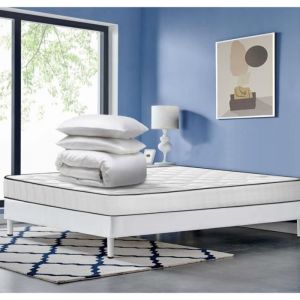 Ensemble matelas mémoire de forme 140x190 Memo HR + 1 couette 240x220 + 2 oreillers 60x60