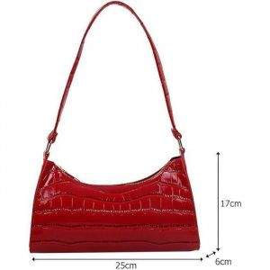Sac &agrave; Main - Femme - Cuir - Rouge - Bordeaux - Motif - Crocodile - Bandouli&egrave;re - Non Amovible - 25 x 17 x 6 cm