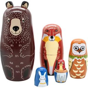 Matriochkas Russes 5Pcs Poupées Russes Poupées Gigognes en Bois Poupées Russes dAnimaux Cadeau pour Anniversaire Noël