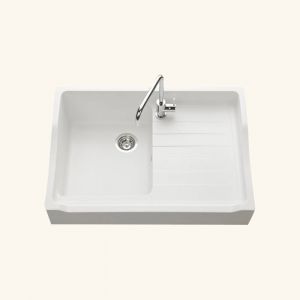 &Eacute;vier timbre doffice granit blanc cass&eacute; mat K&uuml;mbad TAMARIN 1 bac 1 &eacute;gouttoir