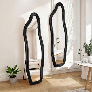 Miroir complet - Grand miroir sur pied Irr&eacute;gulier - 160 x 50 cm - Miroir mural - Miroir de sol pour salon dressing - velours noir