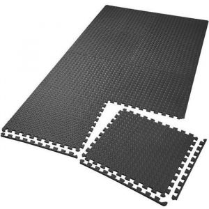 Ensemble de 48 Dalles Carr&eacute;es EVA - Tapis de sol Sport Gymnastique Yoga Tapis Puzzle Antid&eacute;rapant Mousse Noir 60 X 60 cm