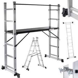 Échafaudage Multifonction MAXCRAFT - Plate-forme Mobile Aluminium avec Roues - Gris