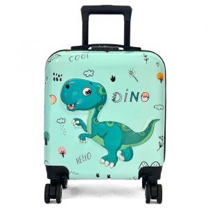 Valise cabine rigide motif 3D 46cm - Vert d eau - motif dinosaure - TROLEK0478