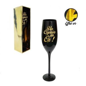 Fl&ucirc;te &agrave; champagne - Un copain en Or - Noir - 25 cm - Bo&icirc;te cadeau - Verre