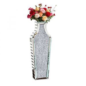 Grand Vase &agrave; Poser au Sol - Cristal Vase D&eacute;coratif en Verre 68.5cm  Diamants Argent&eacute; pour  D&eacute;coration Salon Maison