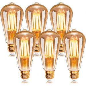 6pcs Ampoule &agrave; filament LED E27 ST64 6W 2200K Blanc Chaud Ampoules R&eacute;tro Edison Vintage Antique Lampe 540Lm Equivalent