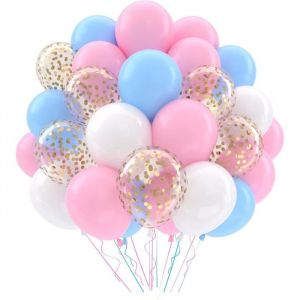 Ballons Anniversaire Rose Bleu 52 Pièces Ballon Gender Reveal Bleu Rose Blanc Ballon Gonflable Transparent Confettis Paillette