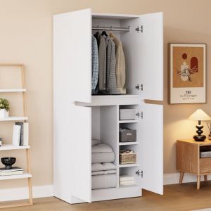 Armoire 2 Portes Armoir Chambre avec Etag&egrave;res et Une Tringle  L70 x H170 x P40 cm Dressing Rangement Placard