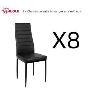 HUOLE 8 x Chaises de salle à manger en simili noir avec dossier haut Hauteur totale 98 cm
