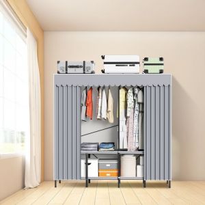 Yakimz Armoire de Rangement Chambre - anti-poussière - Revêtement tissu et tube en acier - 178x170x48cm PENDERIE SOUPLE