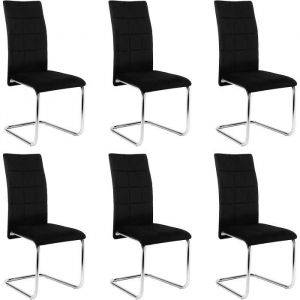 Chaises Salle à Manger Lot de 6 Chaise Pied Luge Rembourrée Epais Chaise Cantilever en Velours Noir E0AG0046-6