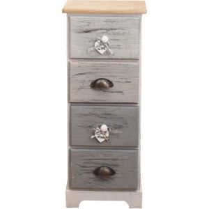 Chiffonnier Chevet 4 Tiroirs Bois Blanc Blue Gris Shabby Chic Chambre à Coucher - MOBILI REBECCA