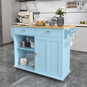 Nouveau Premium feeling chariot   buffet 112x40 (70) x94 cm bleu comptoir extérieur pliant en bois massif avec porte étagère