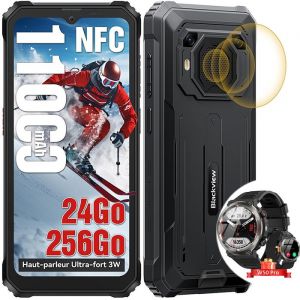 Blackview BV6200 Plus T&eacute;l&eacute;phone portable Incassable 6.56 256Go Android 14 11000mAh Noir avec Blackview W50 Pro