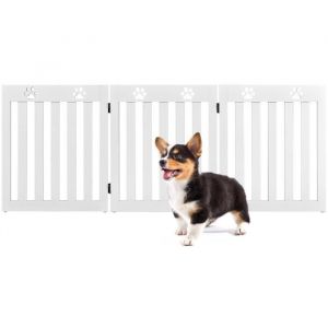 GYMAX Barri&egrave;re de S&eacute;curit&eacute; Pliable en Bois avec 3 Panneaux Charni&egrave;re Flexible &agrave; 360&deg; pour Chiens/Chiot/Lapin 1515x60CM Blanc