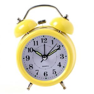 R&eacute;veil r&eacute;tro jaune double sonnette - alarme puissante mouvement silencieux veilleuse m&eacute;canisme &agrave; cl&eacute;