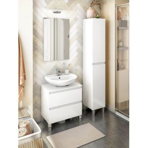 Colonne de salle de bain avec 2 portes sans poign&eacute;e coloris blanc - Longueur 30 x Profondeur 35 x Hauteur 182 cm