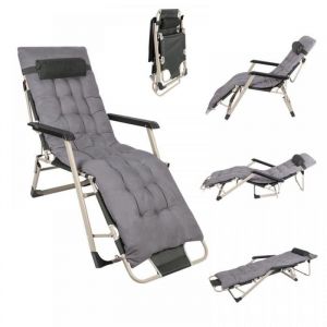 B.LIVEM Chaise Longue Pliante Inclinable Transat Bain de Soleil Fauteuil Relax Jardin 2 en 1 Rembourré Pliant Têtière Amovible