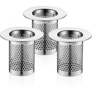 Filtre a Cheveux Douche 3 Pi&egrave;ces Inoxydable Filtre Lavabo Salle de Bain 55 &times; 5cm Bouchon Lavabo Filtre pour Balcon