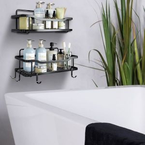 Étagère de douche autocollante sans perçage chariot de douche en acier inoxydable 304 lot de 2 noir
