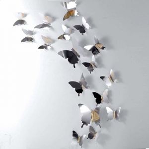 48 Pièces Papillon Miroir Bricolage Combinés Stickers Muraux Papillons 3D Décoration de la Maison