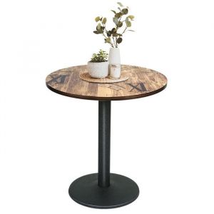 Chene 70cm Table &agrave; manger ronde  pour 2 &agrave; 4 personnes Table de caf&eacute; en bois et m&eacute;tal Table de bar ext&eacute;rieure et int&eacute;rieure
