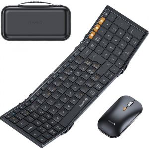 Clavier Souris Sans Fil PliableXkm01 Clavier Bluetooth Azerty Pour Affaires Et Voyages2.4G+Dual Bluetooth Pleine-Taille Clavier