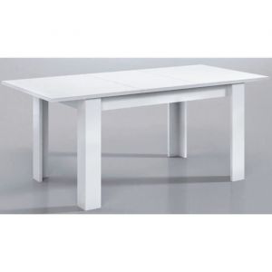 Table à manger extensible en mélamine coloris blanc brillant - Dim : L140 x P90 x H78 cm