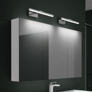 Mai & Mai Armoire Miroir Suspendue de Salle de Bain 120x15x70cm Blanc Mat avec 2 Lampe LED 180°Rotative 40cm Chrome