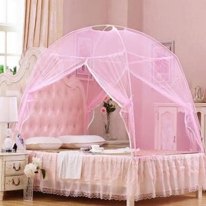 Moustiquaire de lit 2 places pliable adulte Rose pour fille Ciel de lit enfant Moustiquaire avec support adulte Zipp&eacute; 2 personnes