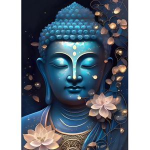 5D Bouddha Diamond PaintingBricolage Bouddhisme Diamant Artisanat Stress Point de Croix Painting pour Adultes Enfants 50x70cm
