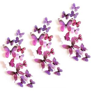 Stickers Papillon 3D 36 Pièces Stickers Papillon Violet/Papillons Decoratifs Stickers Muraux Chambre Fille Adulte Papillon
