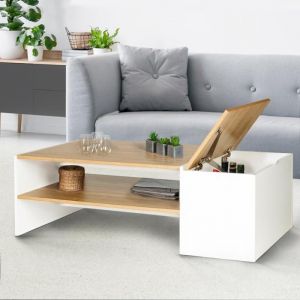 Table basse contemporaine IDMARKET IZIA - Bois et blanc - Coffre de rangement et étagère sous-plateau