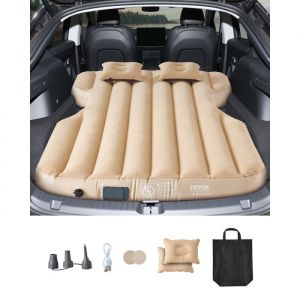 Matelas Gonflable pour Voiture-VEVOR-Lit Gonflable Camping Epais et Floqu&eacute;-Matelas de Couchage Voyage Portable et Durable-Beige